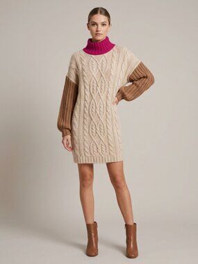NWOT Moon River Block It Out Colorblock Cable Knit Sweater Dress Size S